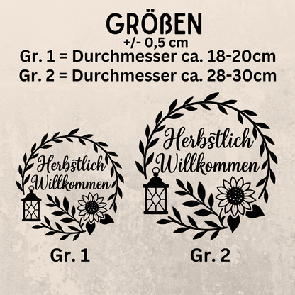 Fensterbild Kranz herbstlich Willkommen , Herbstlicher Aufkleber Sonnenblume