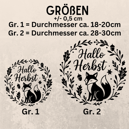 Fensterbild Herbstkranz herbstlicher Aufkleber Vinylaufkleber Hallo Herbst Fuchs