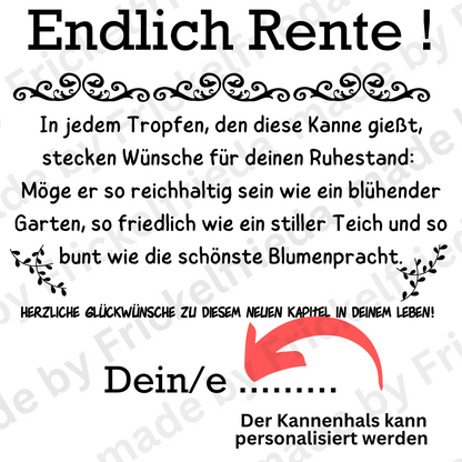 Gießkanne Rente personalisiert Abschiedsgeschenk Rentner , Geschenk Renteneintritt, Geschenkidee  für Garten zum Ruhestand, Rentnergeschenk