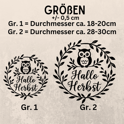 Fensterbild Herbstkranz herbstlicher Aufkleber Vinylaufkleber Hallo Herbst Eule