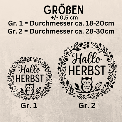 Fensterbild Herbstkranz herbstlicher Aufkleber Vinylaufkleber Hallo Herbst Eule 2