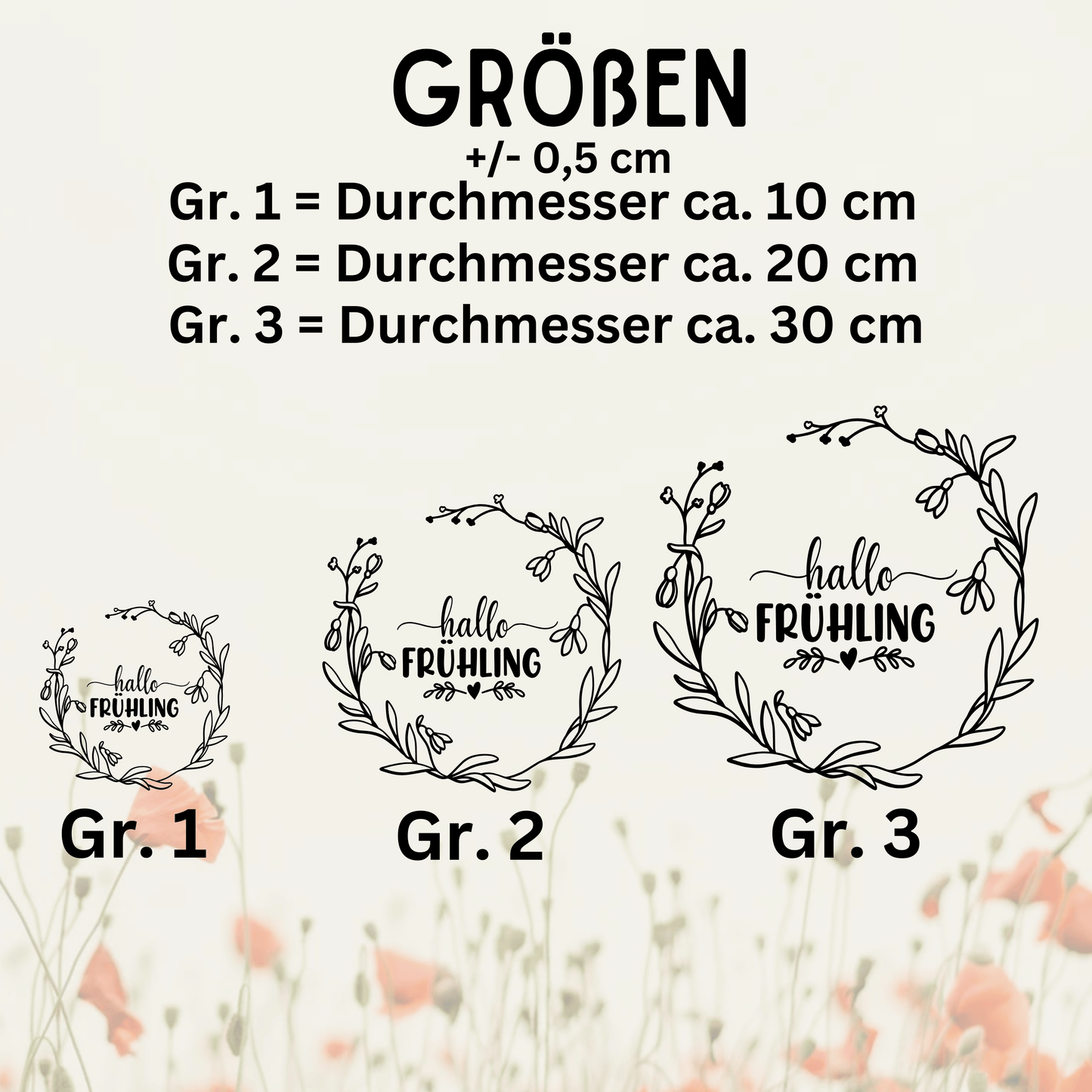 Fensterbild Hallo Frühling Frühlingsblumen Landhaus Kranz Jahreszeiten Dekoration Fensteraufkleber Sticker aus Vinyl in 2 Farben u. 3 Größen