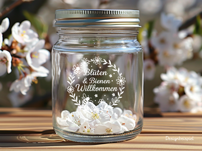 Fensterbild „Bienen & Blumen Willkommen“ – Vinyl Aufkleber für Fenster, Glas & Spiegel | Handgemachte Fensterdeko in 2 Größen & Farben | Frühlings- & Sommerdeko