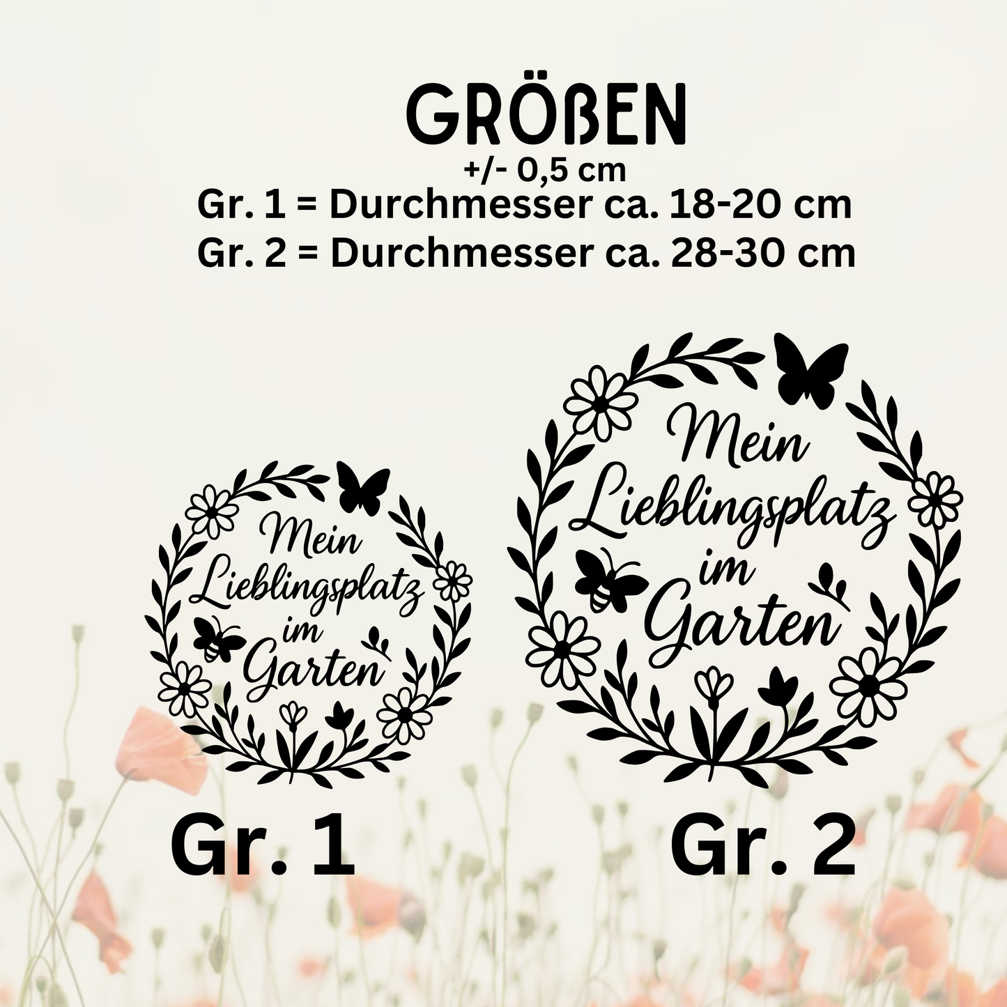 Fensterbild Mein Lieblingsplatz im Garten“ – Vinyl Aufkleber Blumenkranz