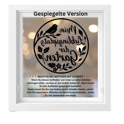 Fensterbild „Lieblingsplatz Garten“ – Vinyl Aufkleber