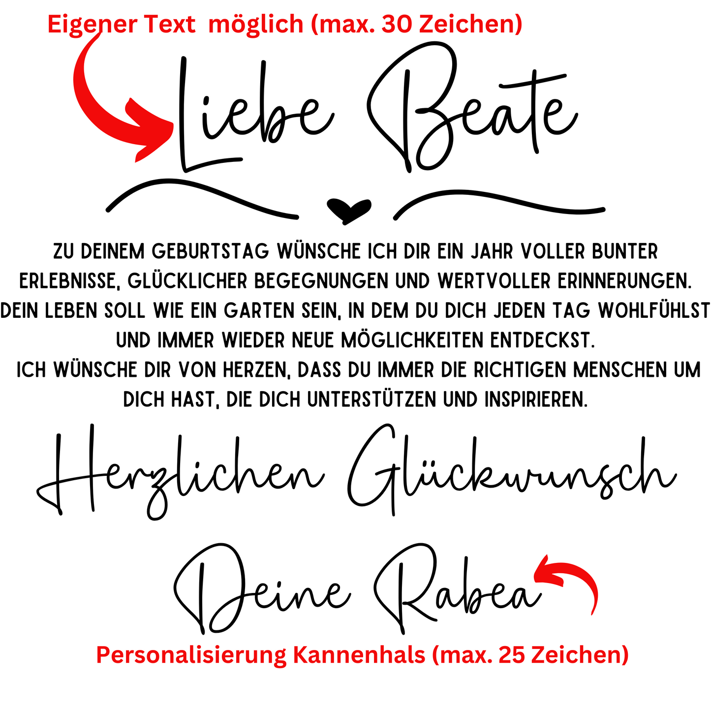 Geburtstagsgeschenk personalisierte Gießkanne mit Glückwünschen für die beste Freundin, Mutter, Nachbarin oder Kollegin