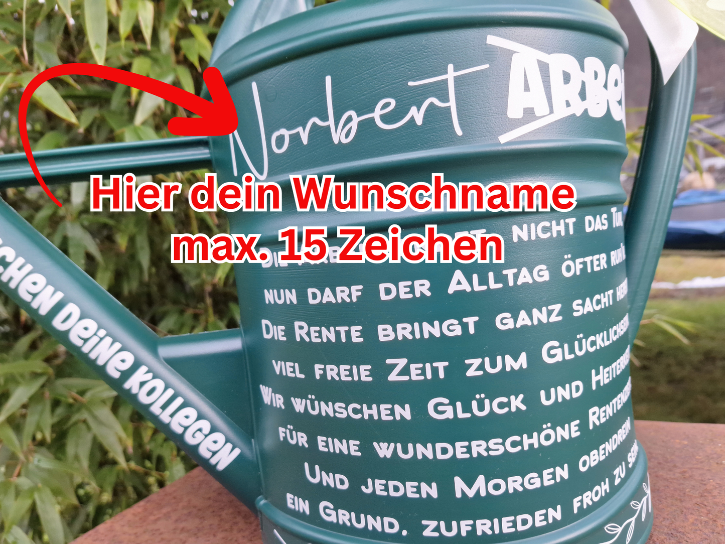Rentnergeschenk Ruhestand Garten Gießkanne personalisiert mit Namen und Spruch Retro Grün 10 Liter