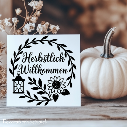 Fensterbild Kranz herbstlich Willkommen , Herbstlicher Aufkleber Sonnenblume