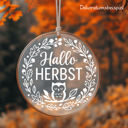 Fensterbild Herbstkranz herbstlicher Aufkleber Vinylaufkleber Hallo Herbst Eule 2