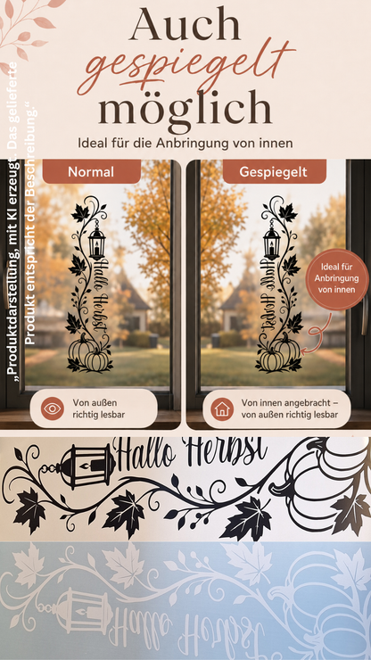 Herbst Fensteraufkleber „Hallo Herbst“ – Vinylsticker für Fenster & Glastür