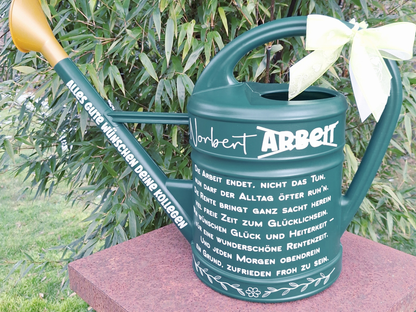 Rentnergeschenk Ruhestand Garten Gießkanne personalisiert mit Namen und Spruch Retro Grün 10 Liter