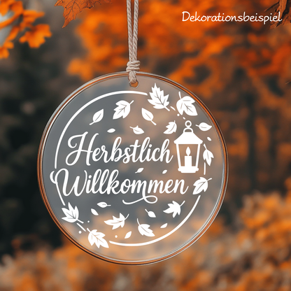 Fensterbild Kranz herbstlich Willkommen , Herbstlicher Aufkleber Herbstlaub