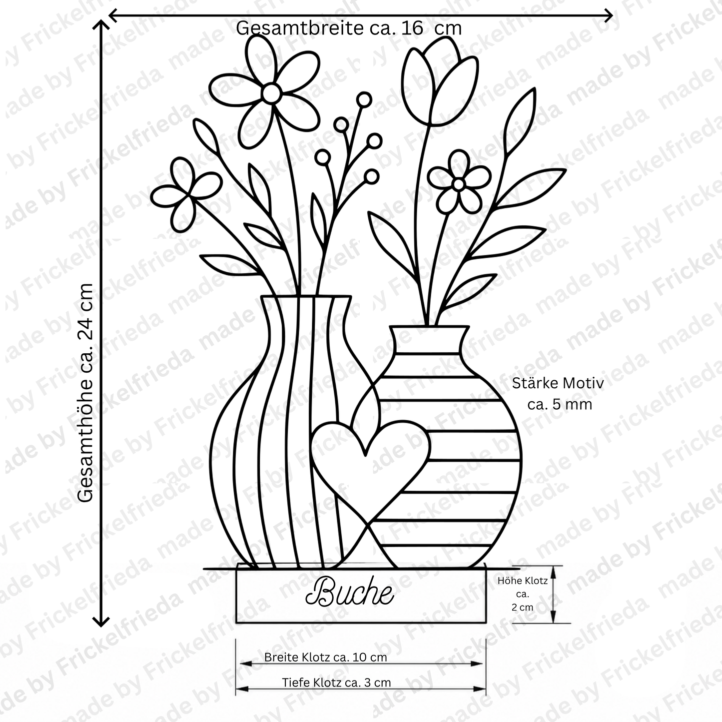 Line Art Blumen Aufsteller | Moderne Dekoration mit 3D Druck erstellt  | Minimalistische Deko mit Holzsockel