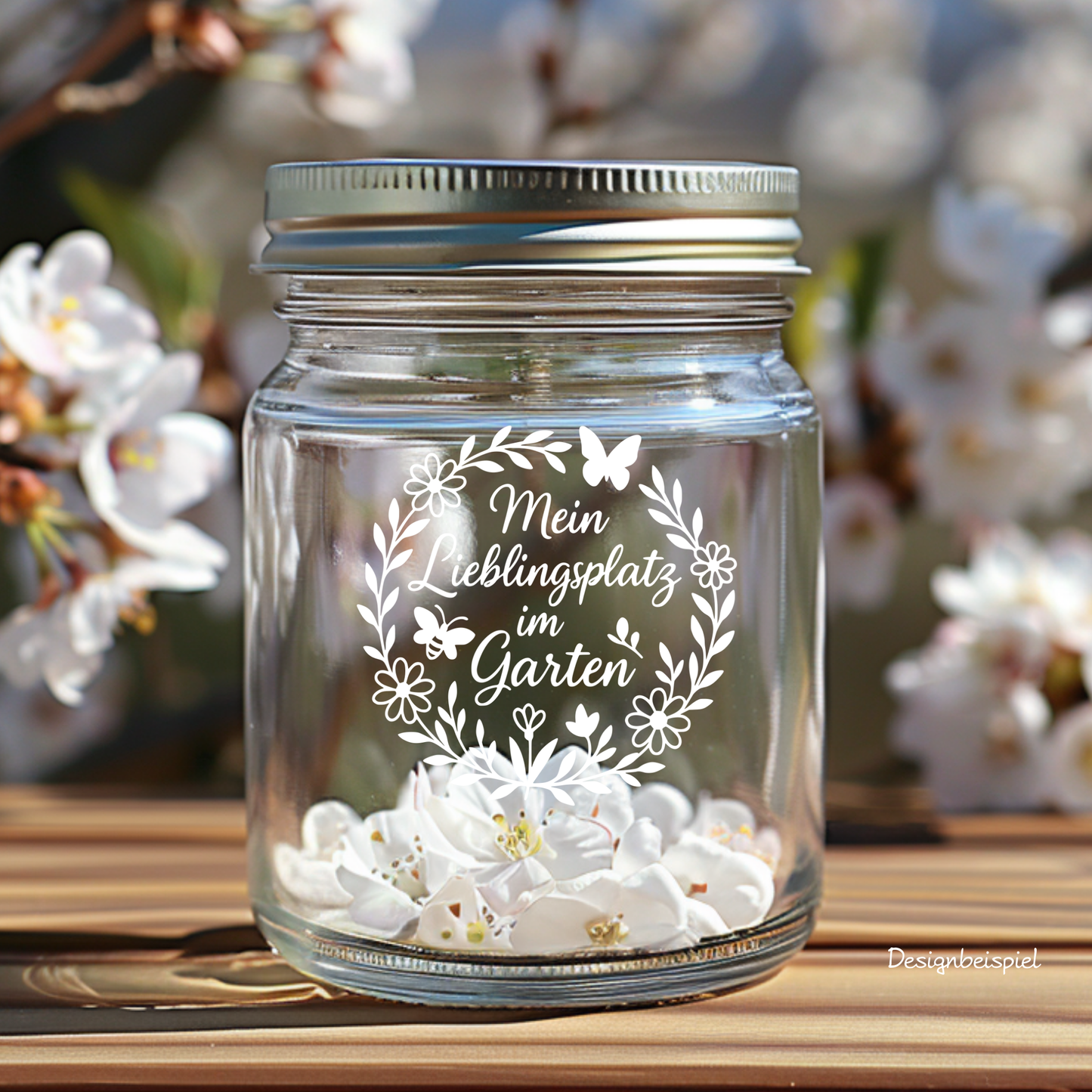 Fensterbild Mein Lieblingsplatz im Garten“ – Vinyl Aufkleber Blumenkranz