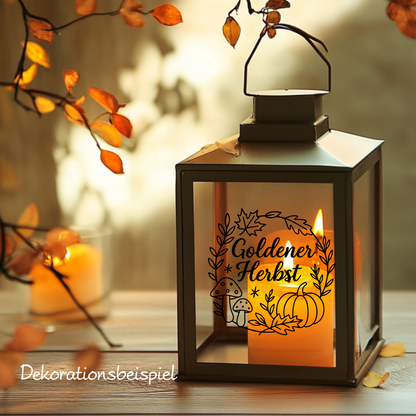 Fensterbild Goldener Herbst Pilze , Kürbis , Herbstlicher Aufkleber