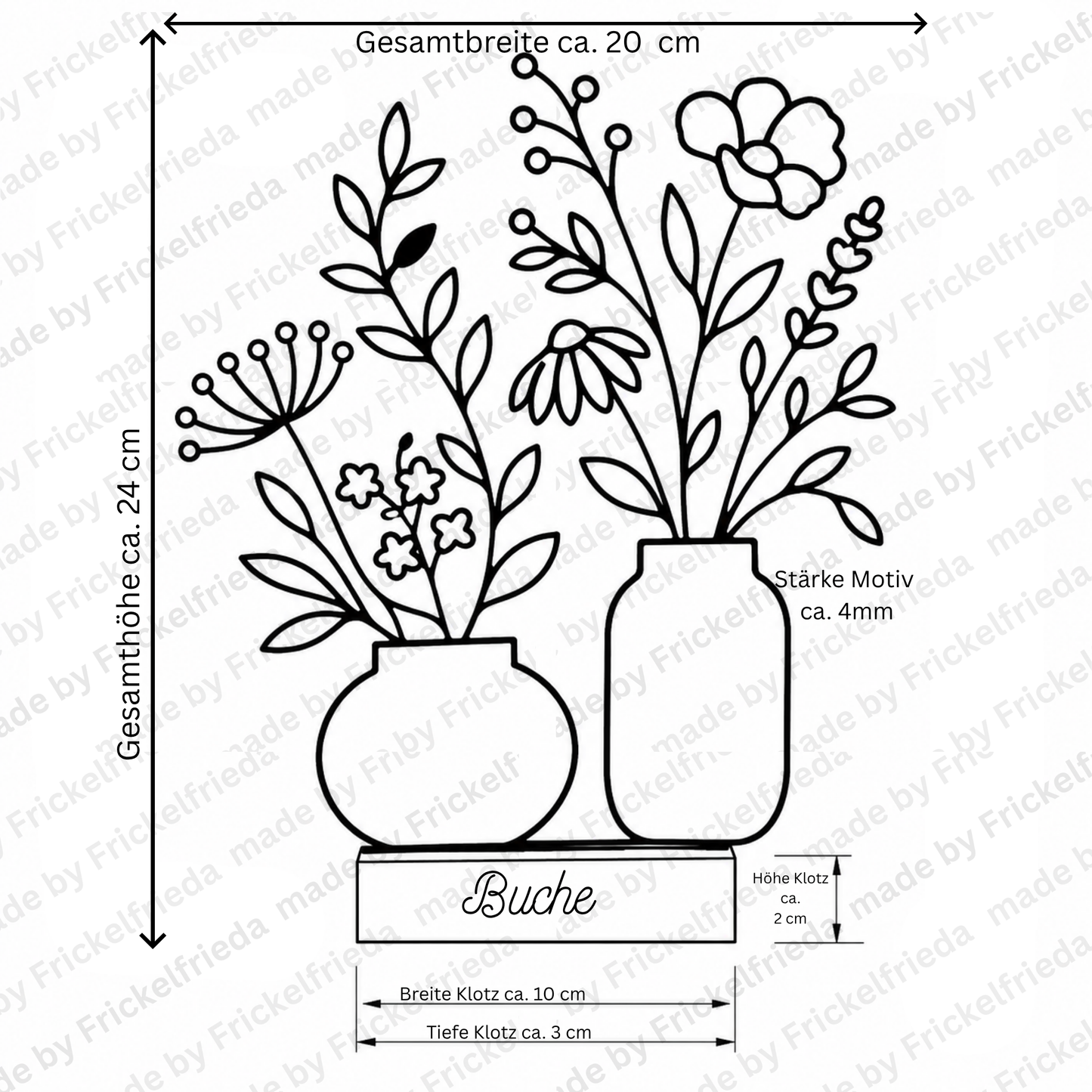 Line Art Blumen Aufsteller  | Moderne florale Dekoration mit 3D Druck erstellt  | Minimalistische Deko mit Holzsockel