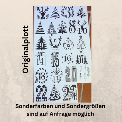 Adventskalenderzahlen Vinylsticker 1-24 Aufkleber für DIY Kalender