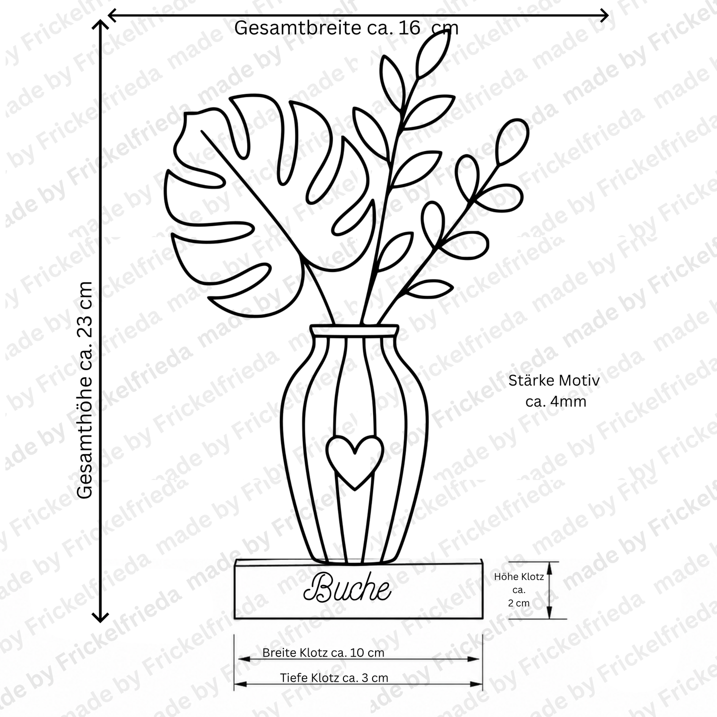 Line Art Blumen Aufsteller Monstera | Moderne Dekoration mit 3D Druck erstellt  | Minimalistische Deko mit Holzsockel