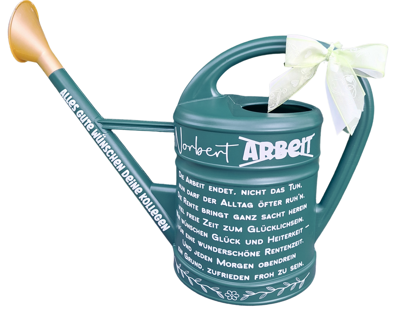 Rentnergeschenk Ruhestand Garten Gießkanne personalisiert mit Namen und Spruch Retro Grün 10 Liter