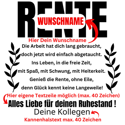 Rente Abschiedsgeschenk mit Namen von Kollegen, Geschenk zum Renteneintritt, Geschenkidee Ruhestand, Rentnergeschenk 10L Rentner Gießkanne