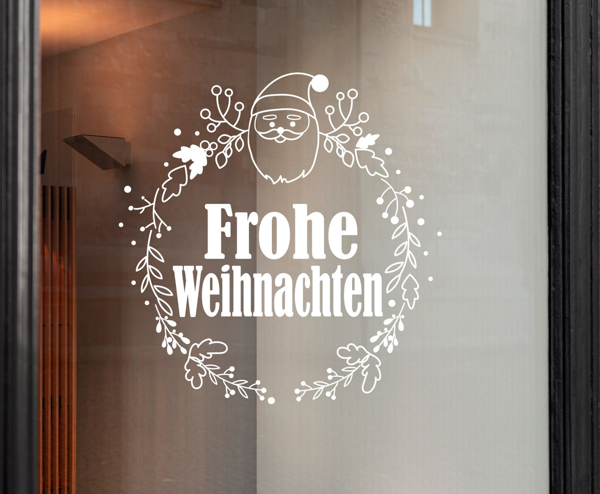 Fensterdeko Frohe Weihnachten Weihnachtsmann Kranz Weihnachten Weihnachtsdeko Deko Fensterbild Aufkleber 2 Farben Glas Sticker Dekoration