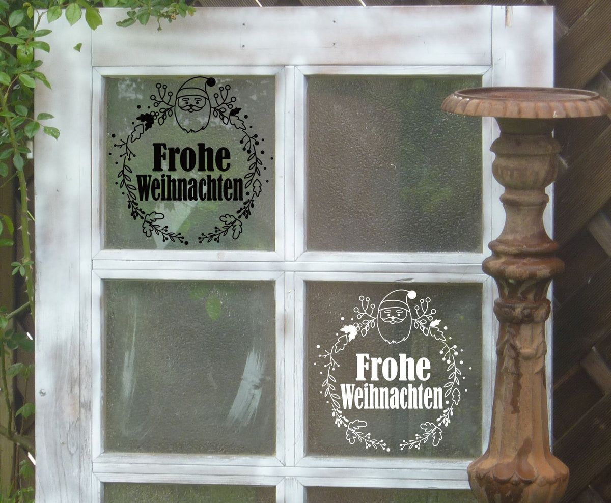 Fensterdeko Frohe Weihnachten Weihnachtsmann Kranz Weihnachten Weihnachtsdeko Deko Fensterbild Aufkleber 2 Farben Glas Sticker Dekoration