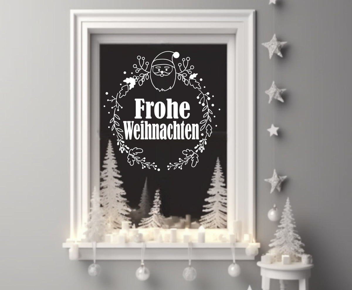 Fensterdeko Frohe Weihnachten Weihnachtsmann Kranz Weihnachten Weihnachtsdeko Deko Fensterbild Aufkleber 2 Farben Glas Sticker Dekoration