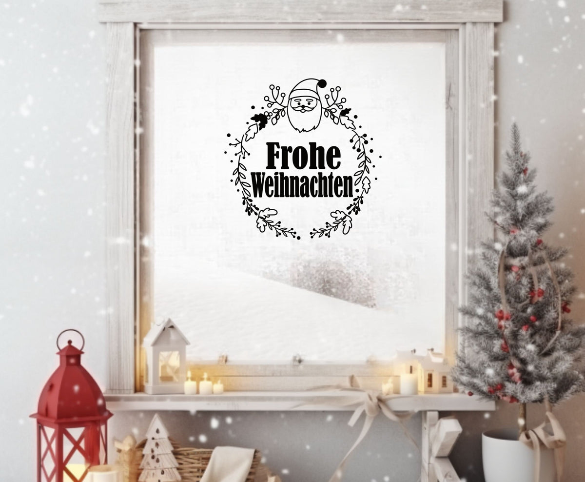 Fensterdeko Frohe Weihnachten Weihnachtsmann Kranz Weihnachten Weihnachtsdeko Deko Fensterbild Aufkleber 2 Farben Glas Sticker Dekoration