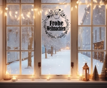 Fensterdeko Frohe Weihnachten Weihnachtsmann Kranz Weihnachten Weihnachtsdeko Deko Fensterbild Aufkleber 2 Farben Glas Sticker Dekoration