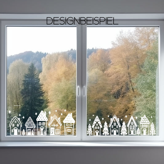 Weihnachtsdorf Häuser Stadt Weihnachtsfenster Advent Häuserreihe Aufkleber Fensteraufkleber Dekoration Vinyl Fensterbild Weihnachten Sticker