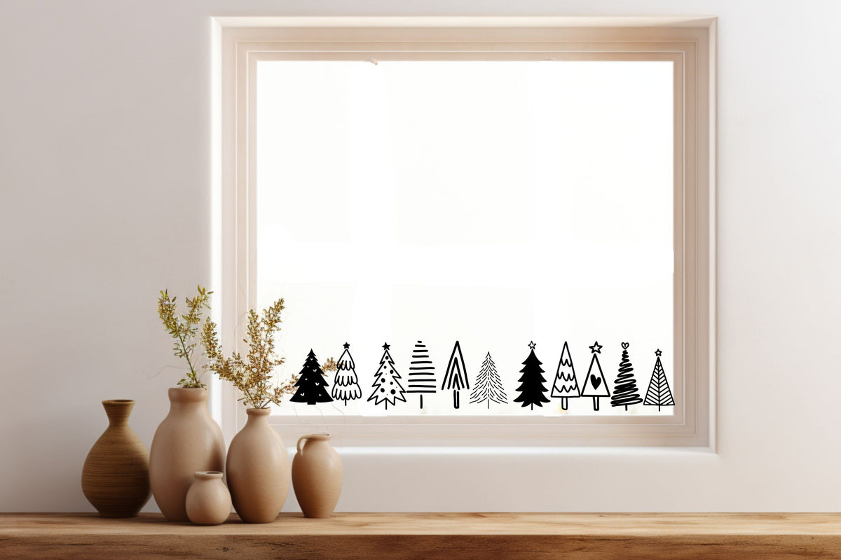 Bäume Weihnachten Fensteraufkleber 11x Weihnachtsbäume Weihnachtsdeko Fensterbild Aufkleber Sticker Tannenbäume Set Glas ,Spiegel, Fenster