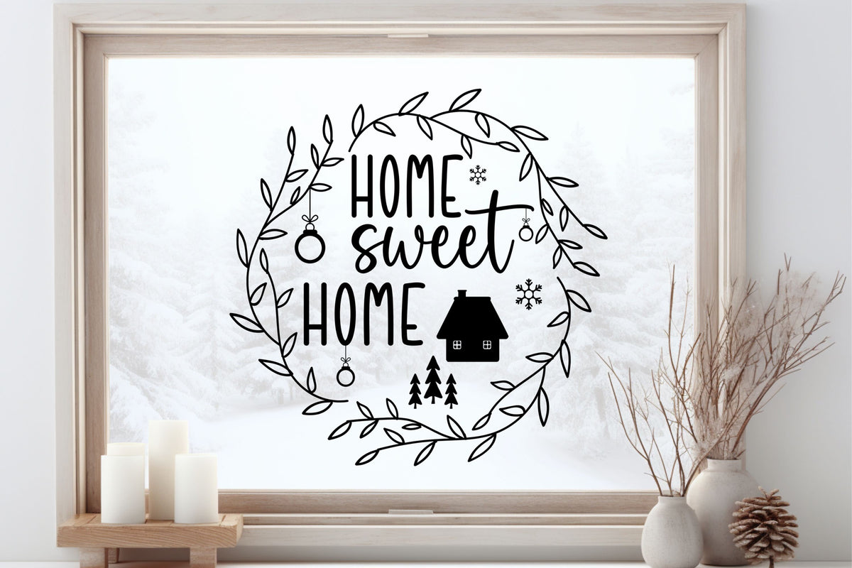 Aufkleber Fensteraufkleber Home Sweet Home Weihnachtszeit Kranz Willkommen Zuhause Dekoration Fensterbild Weihnachten Vinyl Fenstersticker