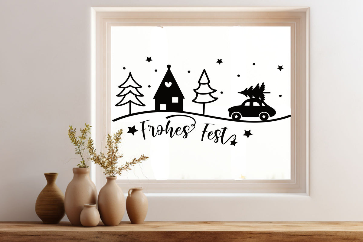 Frohes Fest Weihnachtsfensterbild Fensteraufkleber Weihnachten Weihnachtsdeko Fensterbild Aufkleber Sticker Deko für Glas , Spiegel, Fenster