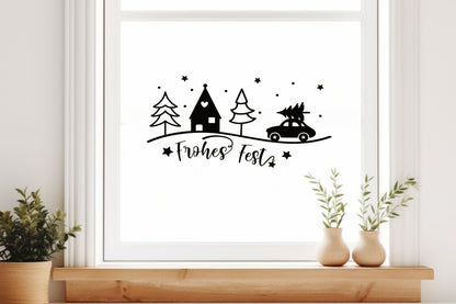 Frohes Fest Weihnachtsfensterbild Fensteraufkleber Weihnachten Weihnachtsdeko Fensterbild Aufkleber Sticker Deko für Glas , Spiegel, Fenster