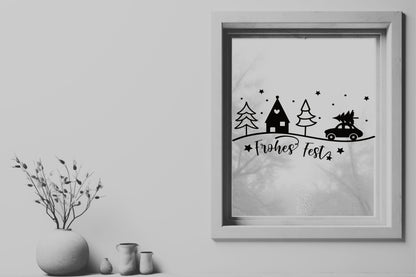Frohes Fest Weihnachtsfensterbild Fensteraufkleber Weihnachten Weihnachtsdeko Fensterbild Aufkleber Sticker Deko für Glas , Spiegel, Fenster