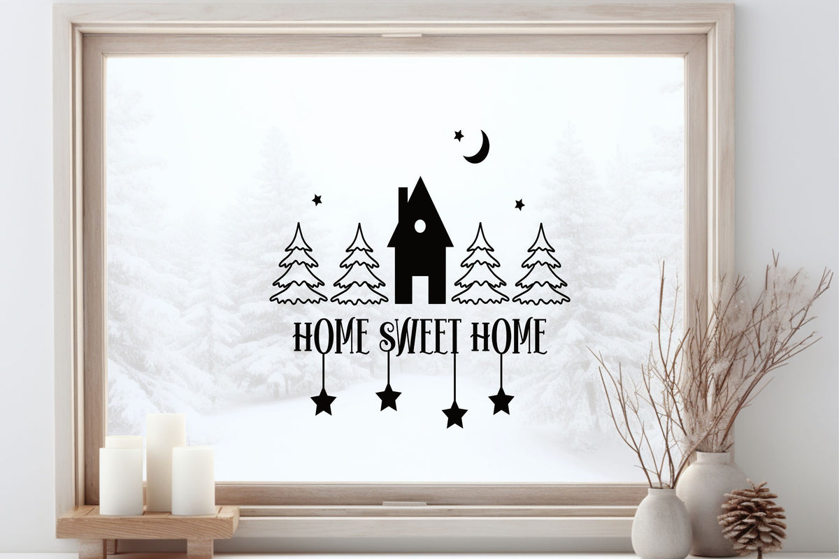 Home Sweet Home Weihnachtsfensterbild Fensteraufkleber Weihnachten Weihnachtsdeko Fensterbild Aufkleber Sticker für Glas , Spiegel, Fenster