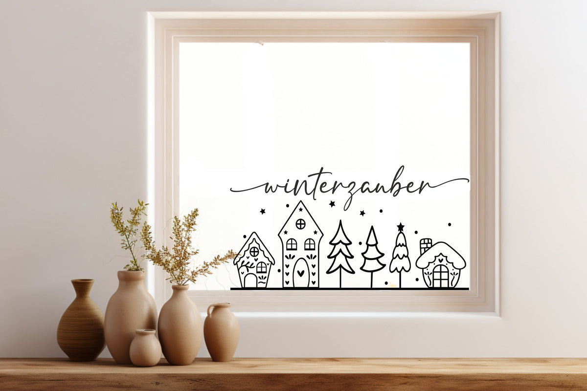 Winterzauber Weihnachtsfensterbild Fensteraufkleber Winterdeko Weihnachtsdeko Fensterbild Aufkleber Sticker für Glas , Spiegel, Fenster