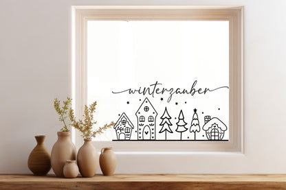 Winterzauber Weihnachtsfensterbild Fensteraufkleber Winterdeko Weihnachtsdeko Fensterbild Aufkleber Sticker für Glas , Spiegel, Fenster