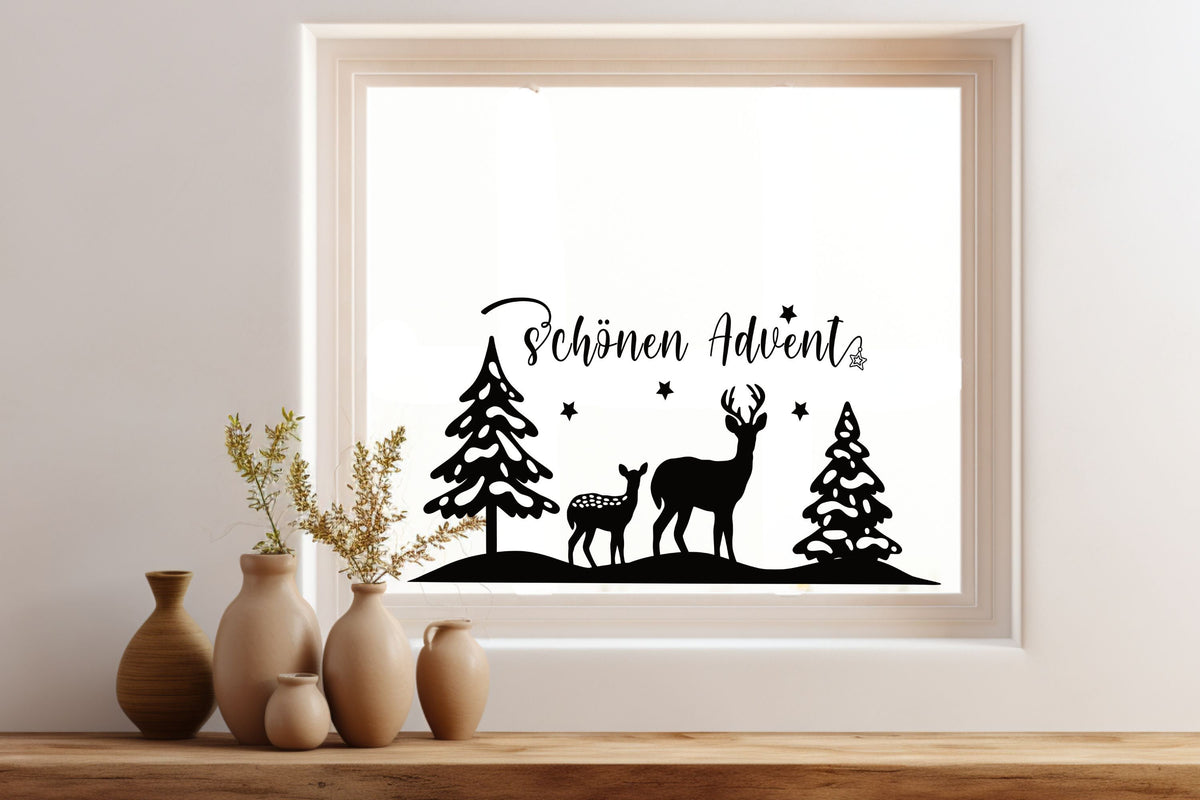 schönen Advent Weihnachtsfensterbild Fensteraufkleber Weihnachtsdeko Fensterbild Aufkleber Sticker Deko Rehe Adventszeit Weihnachtsfenster