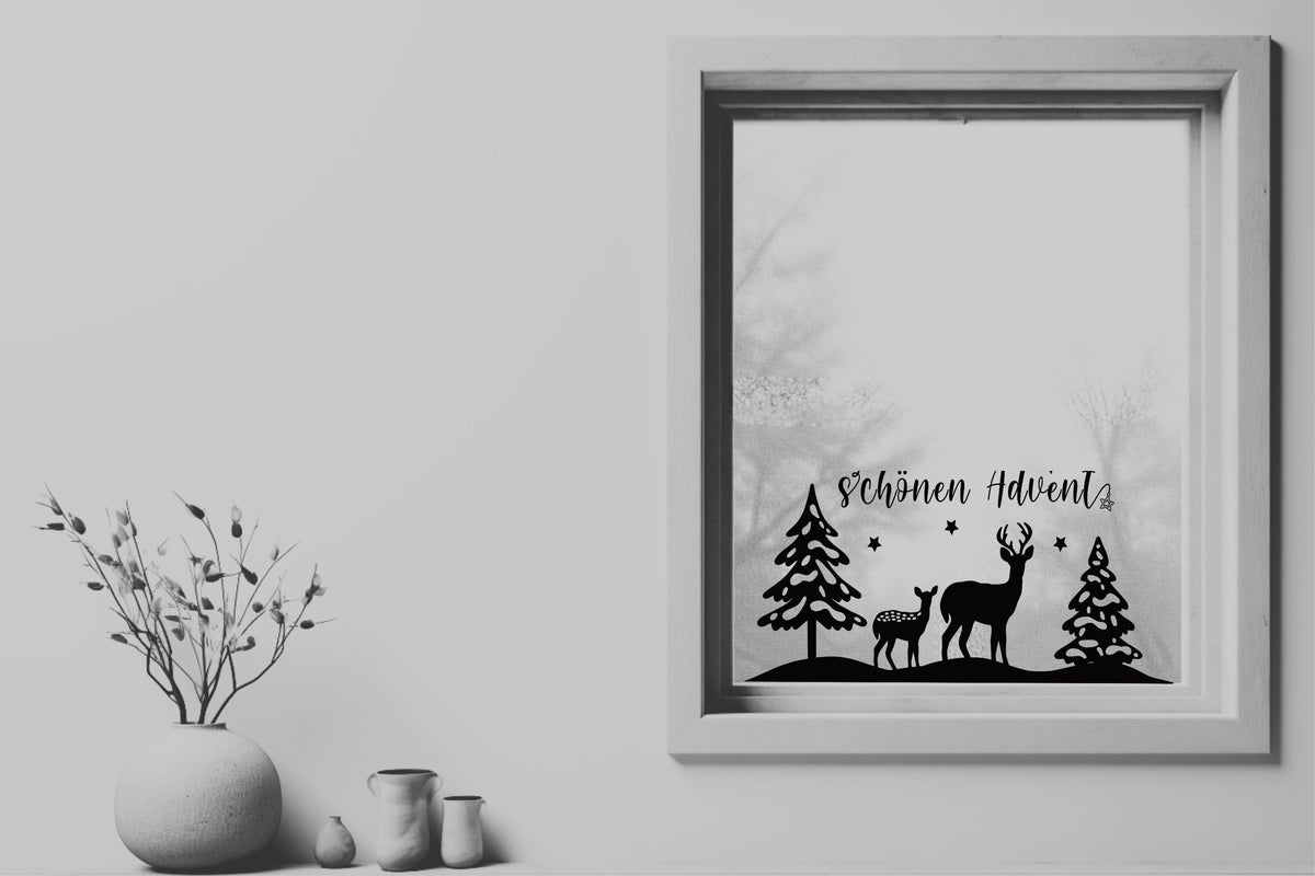 schönen Advent Weihnachtsfensterbild Fensteraufkleber Weihnachtsdeko Fensterbild Aufkleber Sticker Deko Rehe Adventszeit Weihnachtsfenster