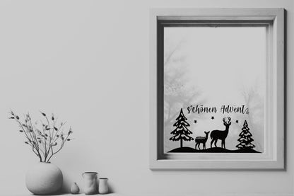 schönen Advent Weihnachtsfensterbild Fensteraufkleber Weihnachtsdeko Fensterbild Aufkleber Sticker Deko Rehe Adventszeit Weihnachtsfenster