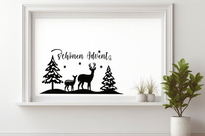 schönen Advent Weihnachtsfensterbild Fensteraufkleber Weihnachtsdeko Fensterbild Aufkleber Sticker Deko Rehe Adventszeit Weihnachtsfenster