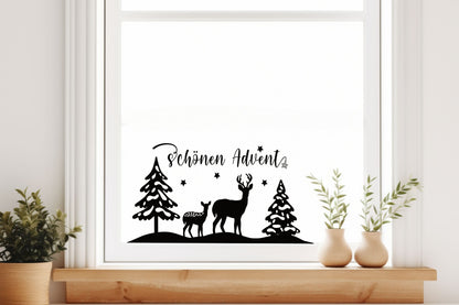 schönen Advent Weihnachtsfensterbild Fensteraufkleber Weihnachtsdeko Fensterbild Aufkleber Sticker Deko Rehe Adventszeit Weihnachtsfenster