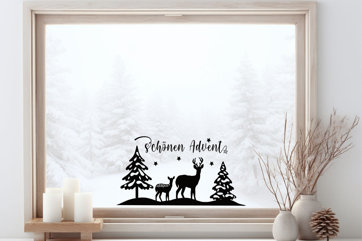 schönen Advent Weihnachtsfensterbild Fensteraufkleber Weihnachtsdeko Fensterbild Aufkleber Sticker Deko Rehe Adventszeit Weihnachtsfenster