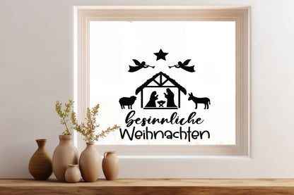 besinnliche Weihnachten Fensteraufkleber Krippe Christkind Jesuskind Fensterbild Aufkleber Fenstersticker Weihnachtsfensterbild Krippenspiel