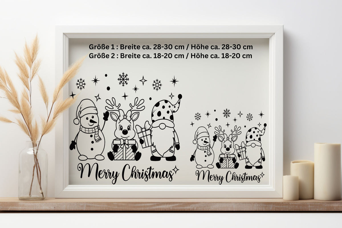 merry christmas Weihnachtsfensterbild Schneemann Fensteraufkleber Weihnachtsdeko Fensterbild Aufkleber Sticker Kinderfenster Glas , Spiegel