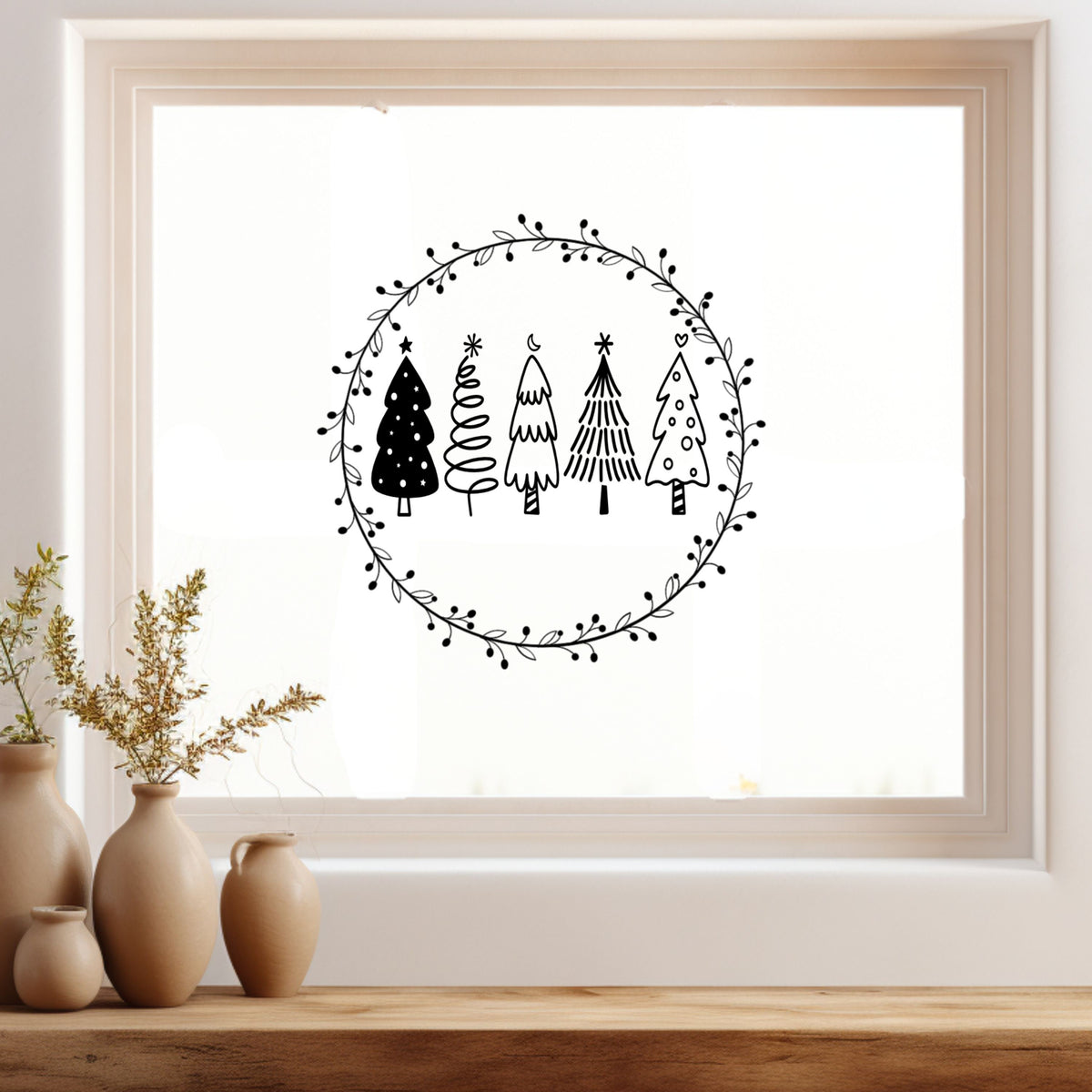 Tannenbäume Fensteraufkleber Weihnachten Weihnachtsdeko Fensterbild Aufkleber Weihnachtsbäume Kranz Sticker Deko Glas, Fenste, Türen