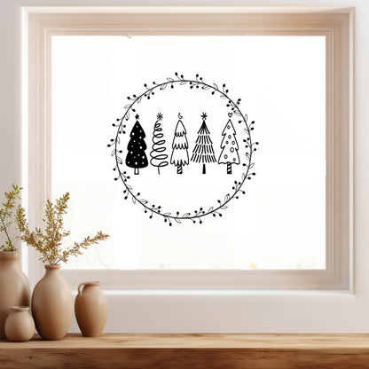 Tannenbäume Fensteraufkleber Weihnachten Weihnachtsdeko Fensterbild Aufkleber Weihnachtsbäume Kranz Sticker Deko Glas, Fenste, Türen
