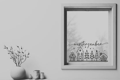 Winterzauber Weihnachtsfensterbild Fensteraufkleber Winterdeko Weihnachtsdeko Fensterbild Aufkleber Sticker für Glas , Spiegel, Fenster