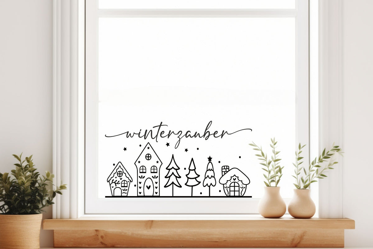 Winterzauber Weihnachtsfensterbild Fensteraufkleber Winterdeko Weihnachtsdeko Fensterbild Aufkleber Sticker für Glas , Spiegel, Fenster